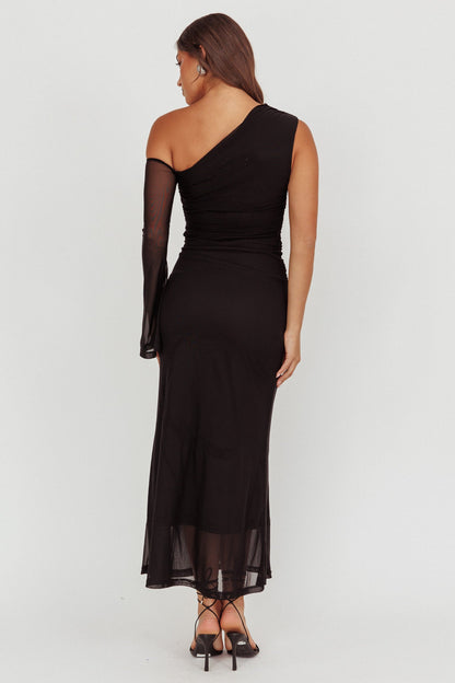 Abito lungo monospalla con cut-out Prima nero