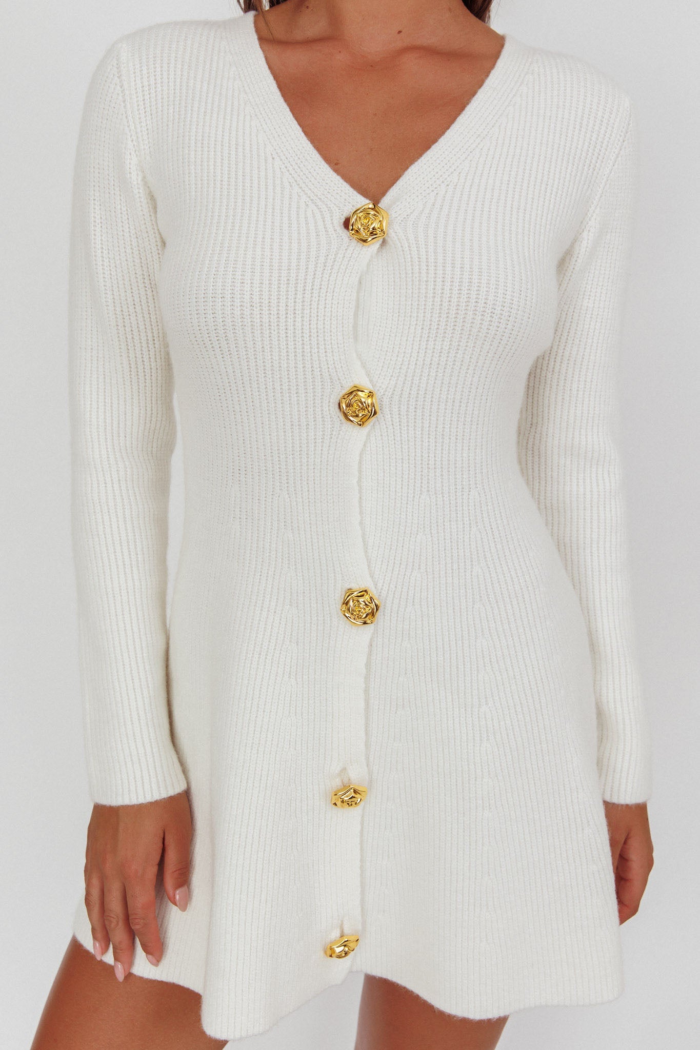 Mini abito in maglia con bottoni dorati Irma bianco