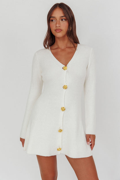 Mini abito in maglia con bottoni dorati Irma bianco