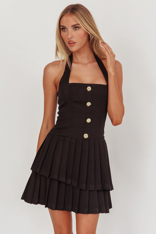 Mini abito plissettato con scollo all'americana Serendipitous