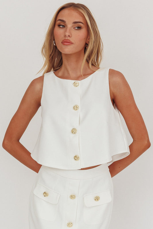 Bondi Sunset Front Button Top Bianco