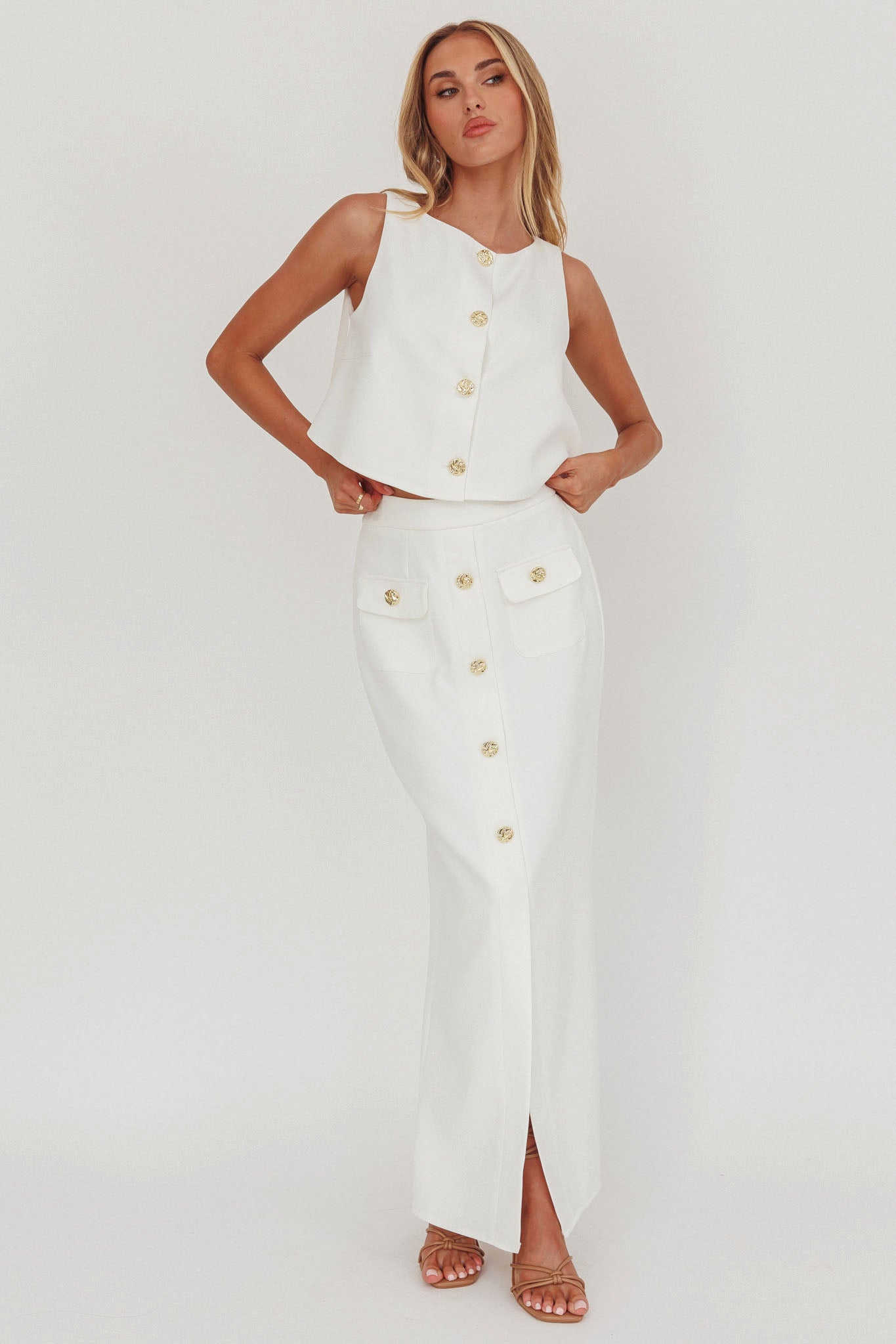 Bondi Sunset Front Button Top Bianco