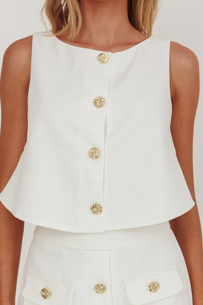 Bondi Sunset Front Button Top Bianco