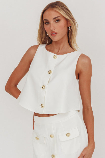 Bondi Sunset Front Button Top Bianco