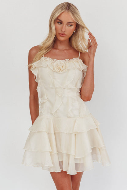 Sweetest Things - Mini abito con rosette e volant color crema
