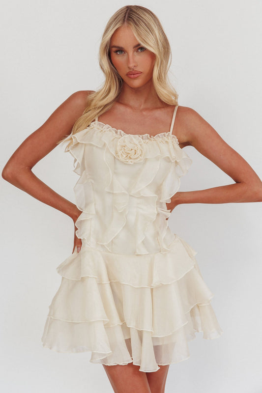 Sweetest Things - Mini abito con rosette e volant color crema