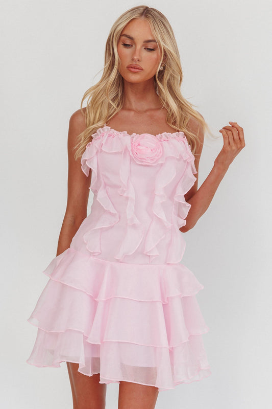 Sweetest Things - Mini abito rosa con rosette e volant