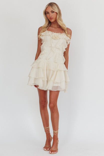 Sweetest Things - Mini abito con rosette e volant color crema