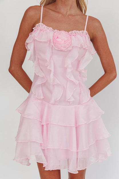 Sweetest Things - Mini abito rosa con rosette e volant