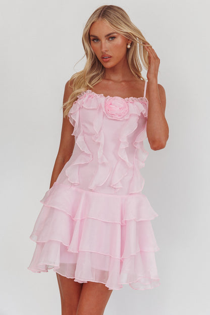 Sweetest Things - Mini abito rosa con rosette e volant