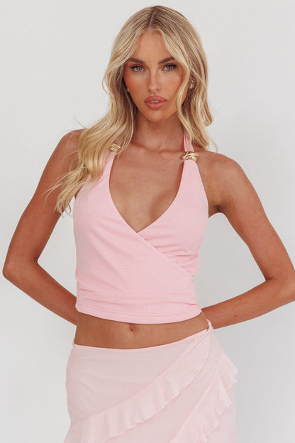 Top con scollo all'americana e dettagli dorati Zima, rosa