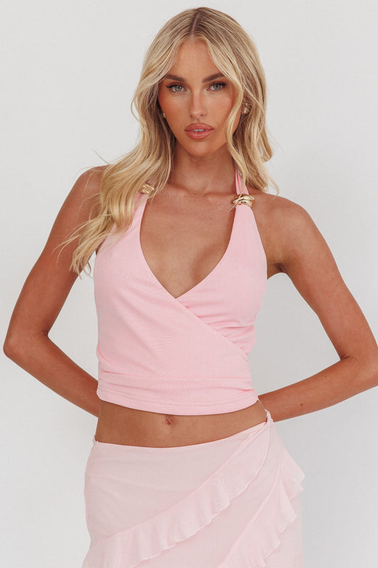 Top con scollo all'americana e dettagli dorati Zima, rosa