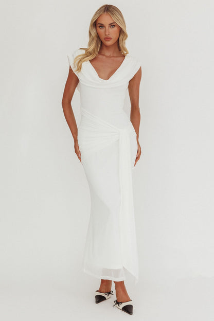 Abito lungo con spalle drappeggiate bianco Virgo Season