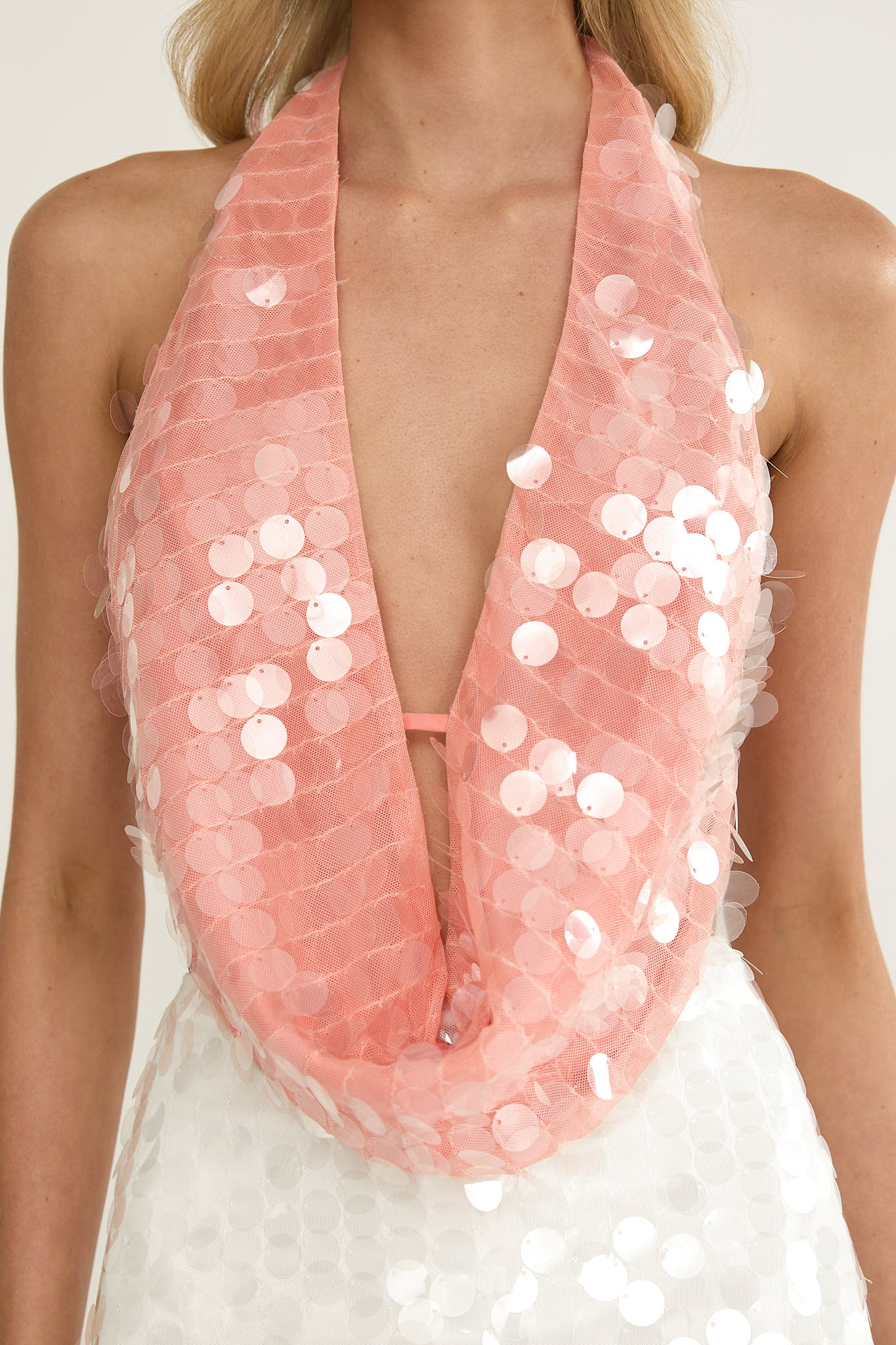 Sirenuse Top senza spalline color pesca con paillettes