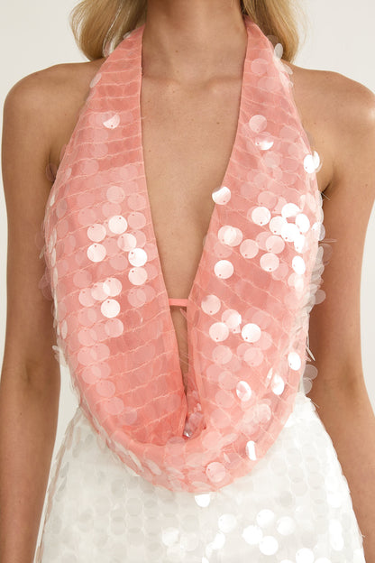 Sirenuse Top senza spalline color pesca con paillettes