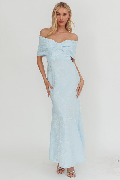 Abito lungo in jacquard con spalle scoperte Fairytales blu