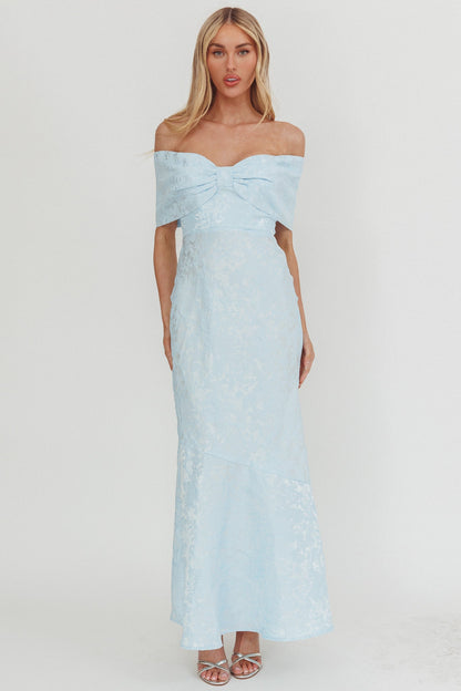 Abito lungo in jacquard con spalle scoperte Fairytales blu