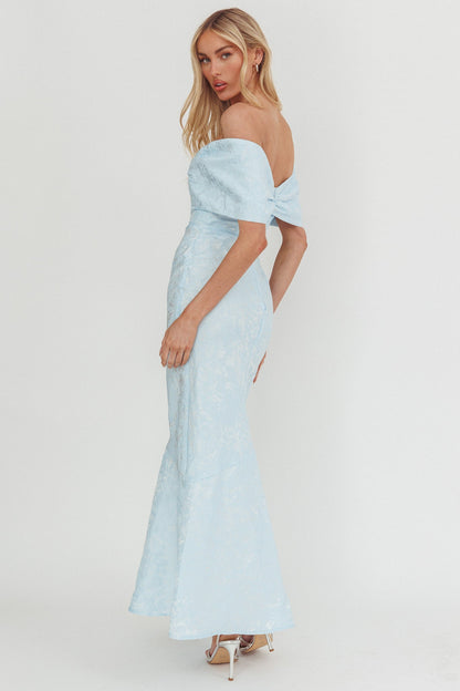 Abito lungo in jacquard con spalle scoperte Fairytales blu