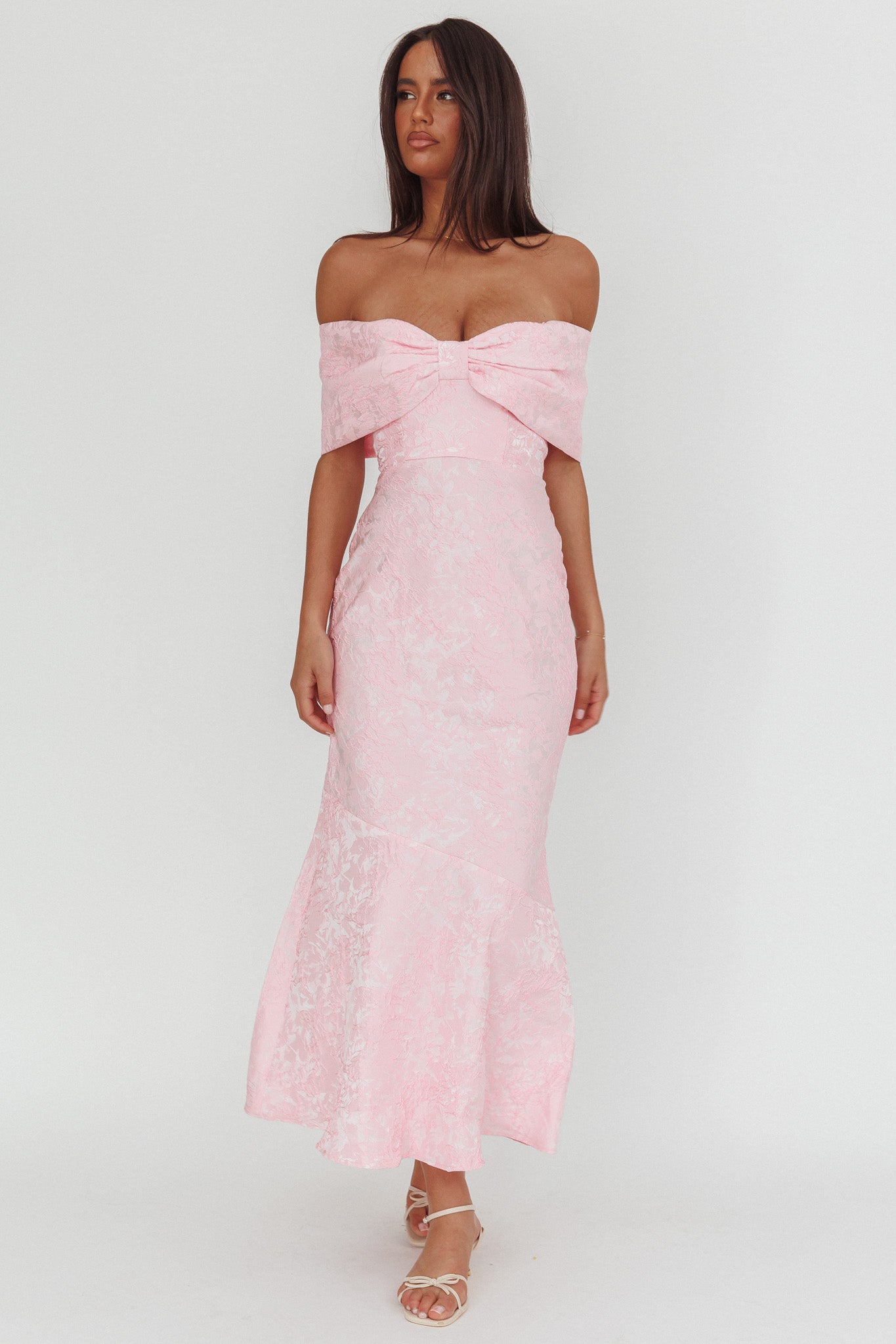Abito lungo in jacquard con spalle scoperte Fairytales rosa