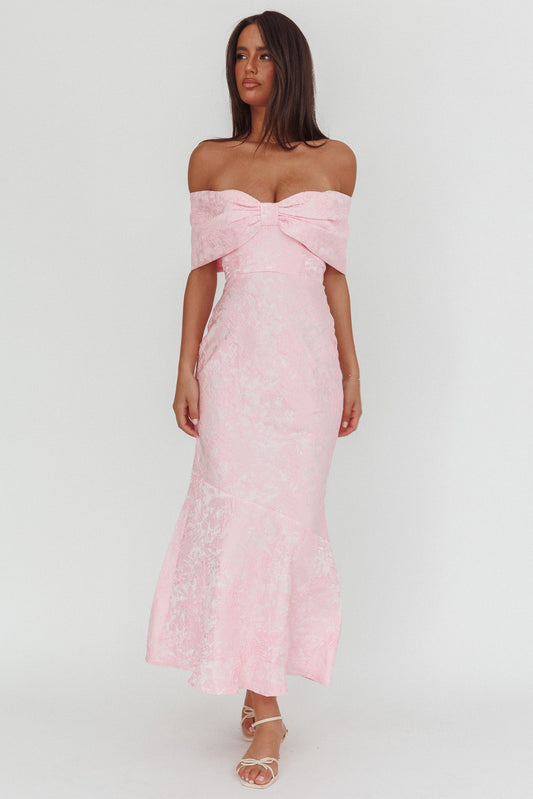 Abito lungo in jacquard con spalle scoperte Fairytales rosa