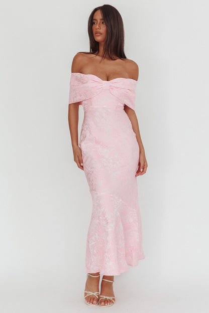 Abito lungo in jacquard con spalle scoperte Fairytales rosa