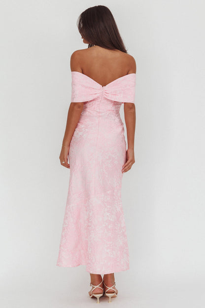 Abito lungo in jacquard con spalle scoperte Fairytales rosa
