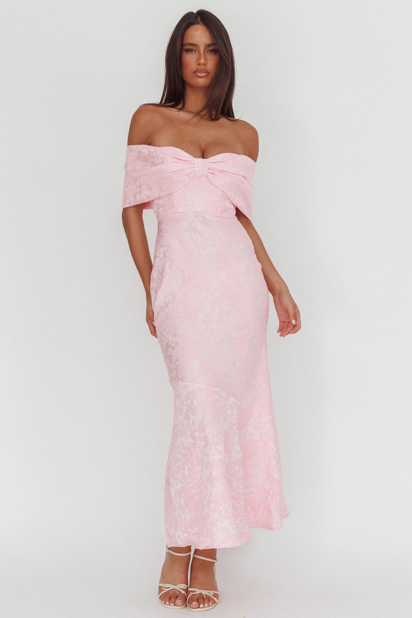 Abito lungo in jacquard con spalle scoperte Fairytales rosa