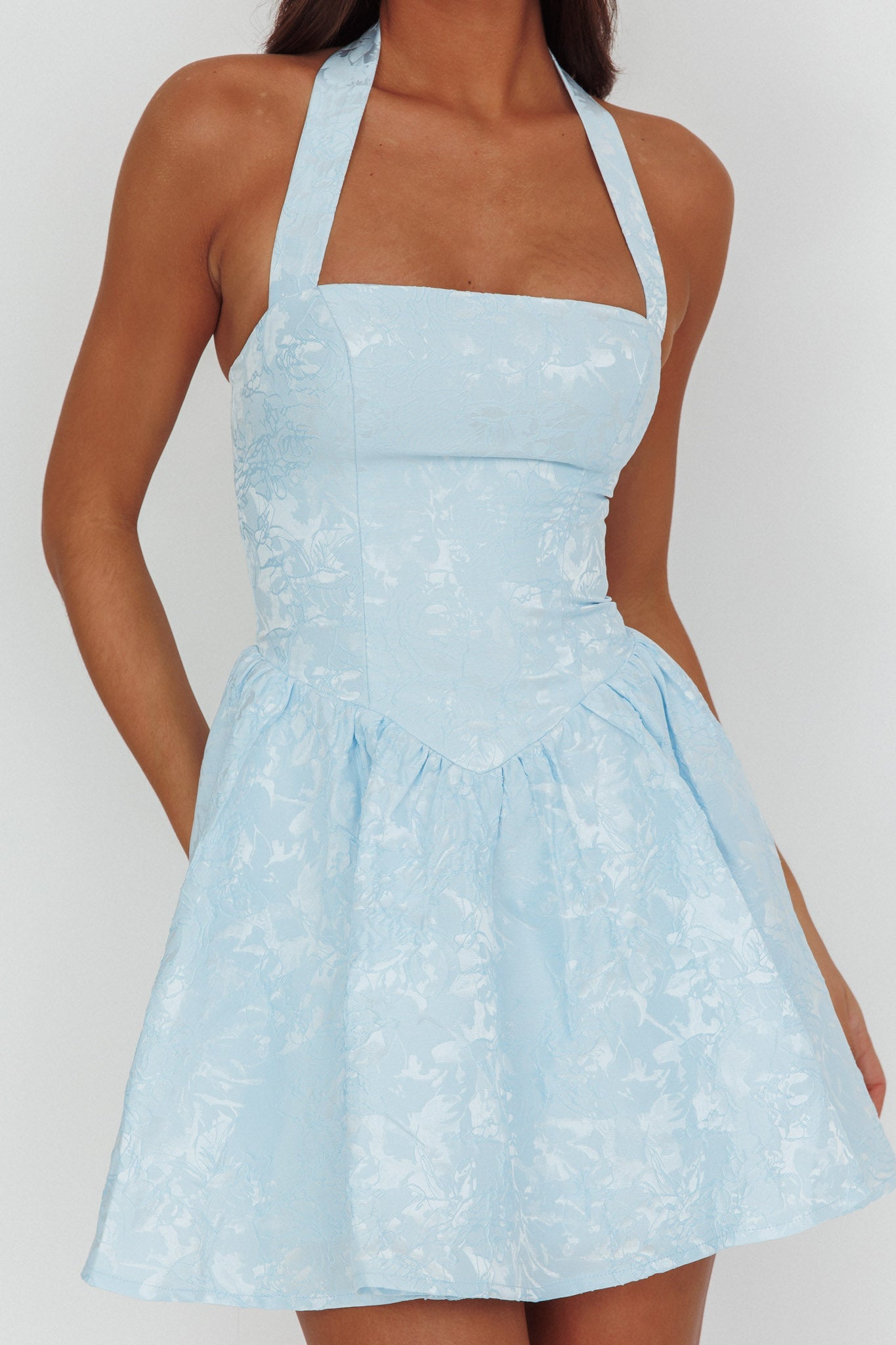 Miniabito Serrah Halter Jacquard Blu