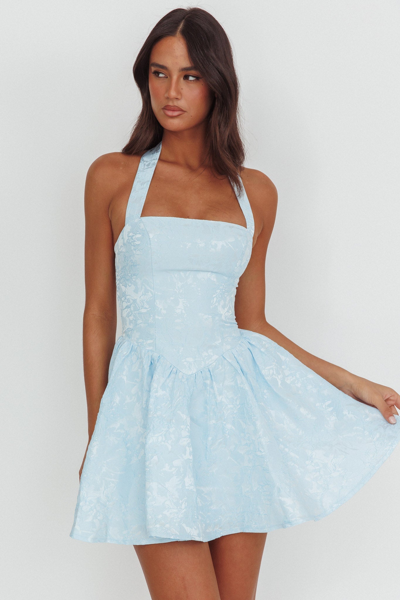 Miniabito Serrah Halter Jacquard Blu
