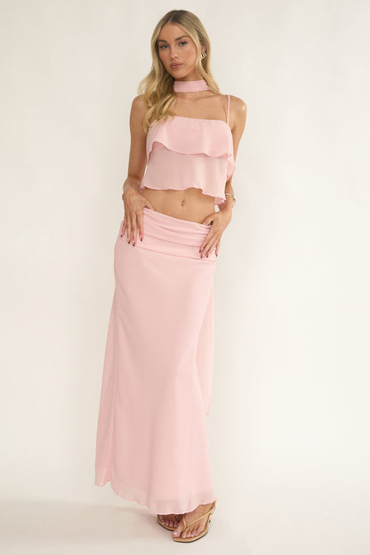 Gonna lunga con vita arricciata Serrita Blush