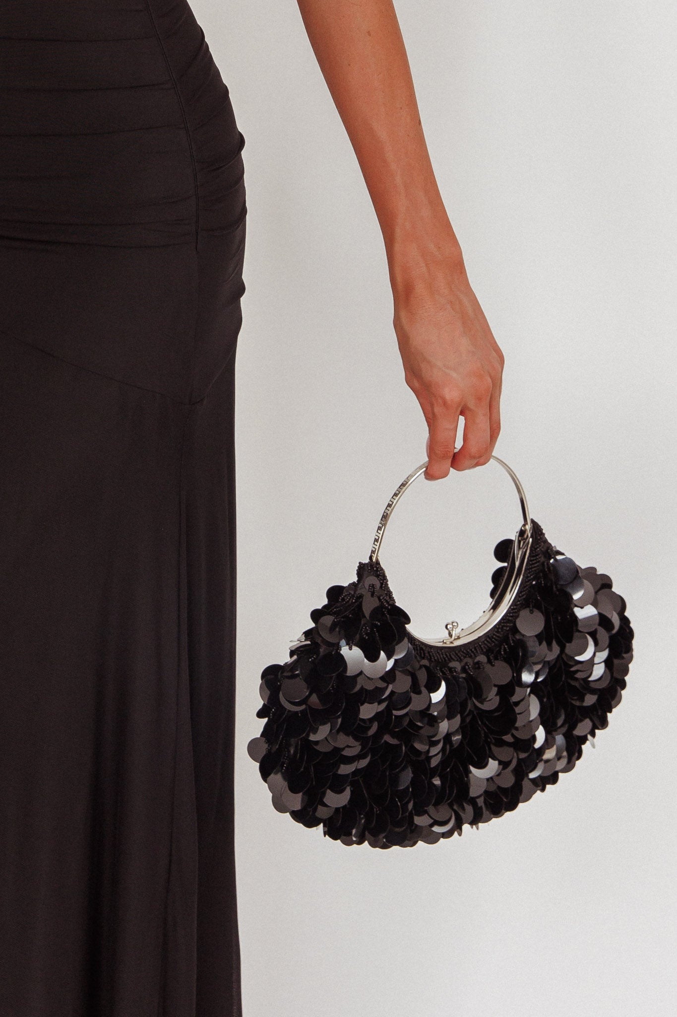 Borsa Drama Kisslock Moon con paillettes nera