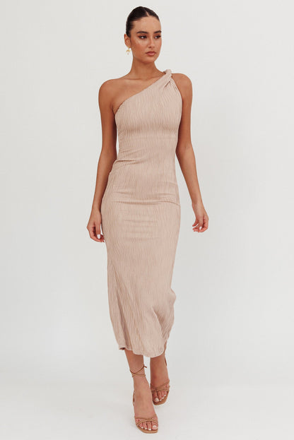 Abito midi monospalla intrecciato Lingering Love Beige