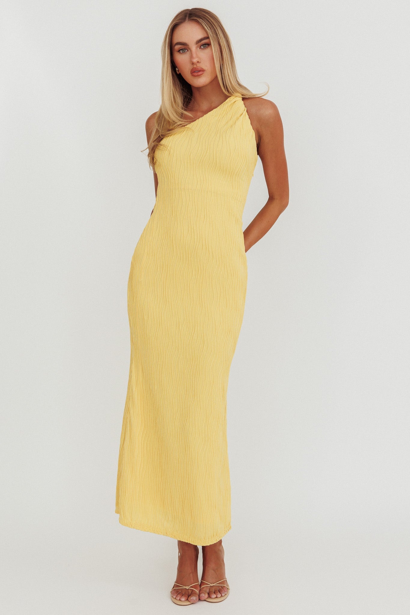 Abito midi monospalla intrecciato Lingering Love Limone