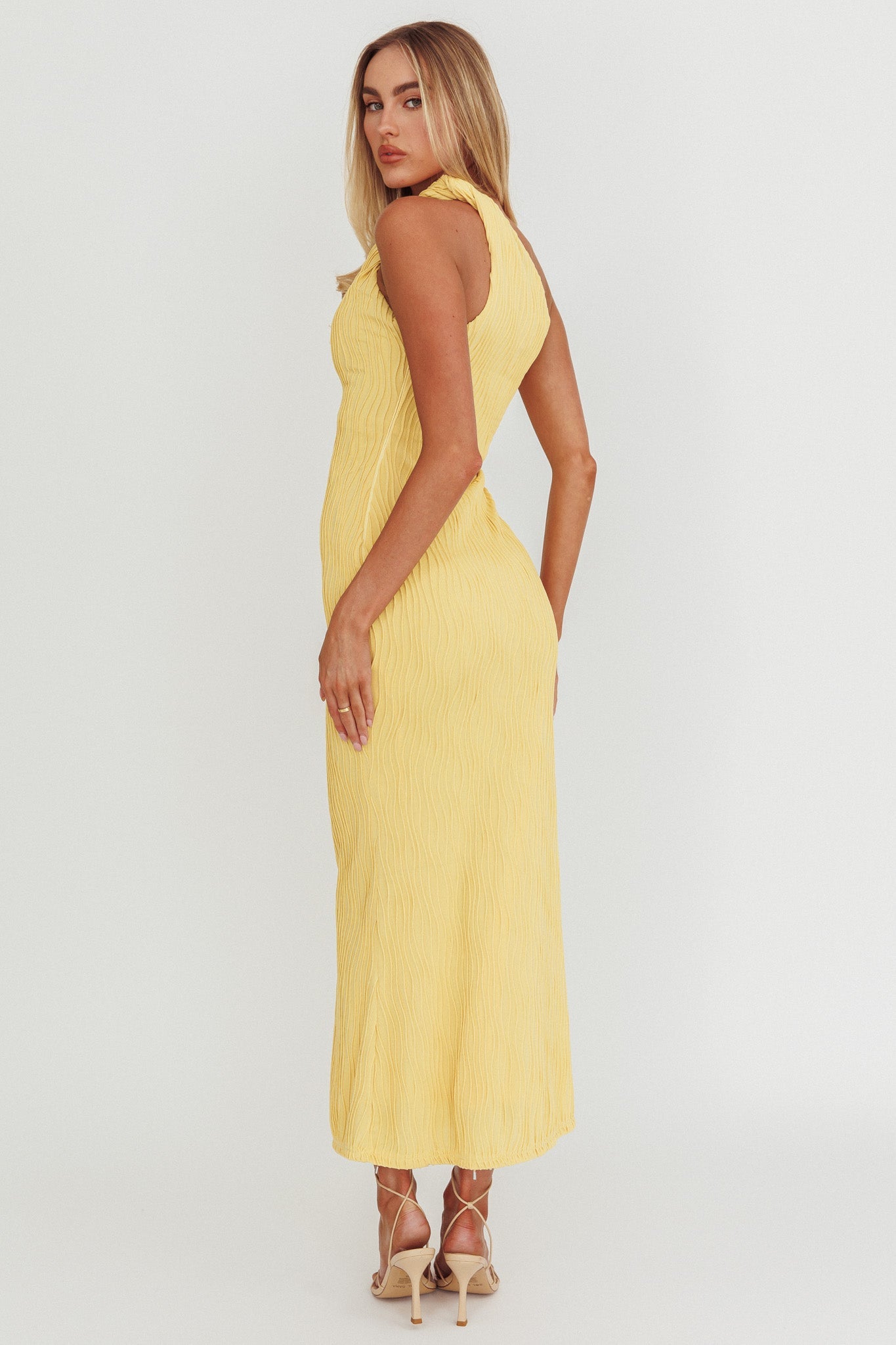 Abito midi monospalla intrecciato Lingering Love Limone