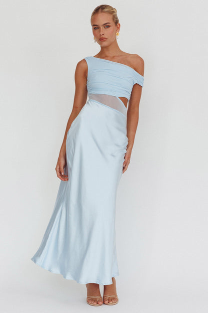 Abito lungo con corpetto in rete In Blooms blu