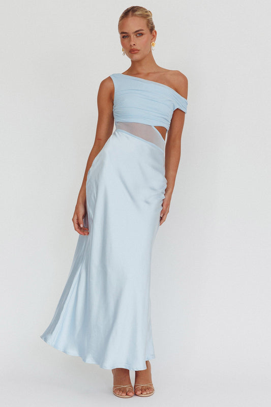Abito lungo con corpetto in rete In Blooms blu