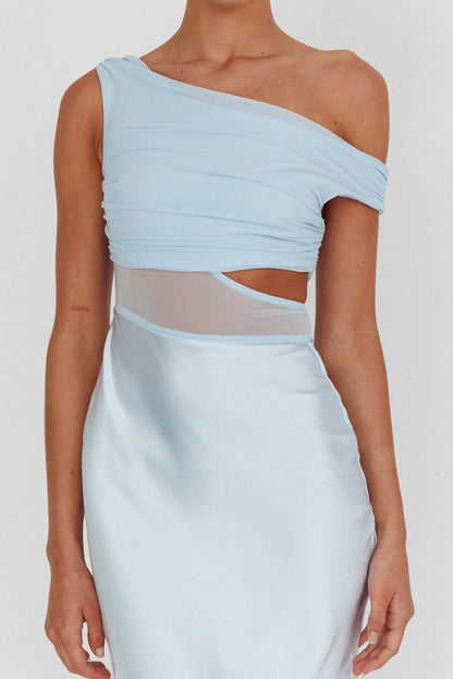 Abito lungo con corpetto in rete In Blooms blu