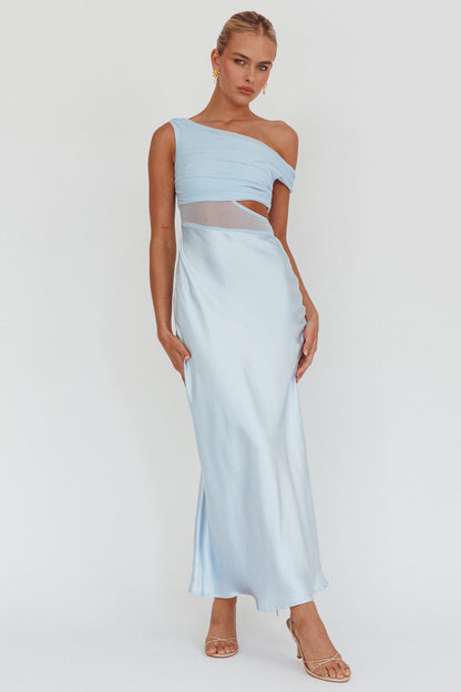 Abito lungo con corpetto in rete In Blooms blu