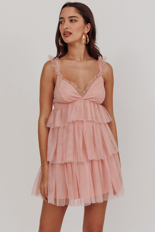 Mini abito in tulle a strati Sorbet Sky rosa
