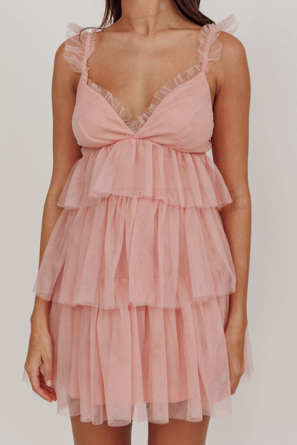 Mini abito in tulle a strati Sorbet Sky rosa