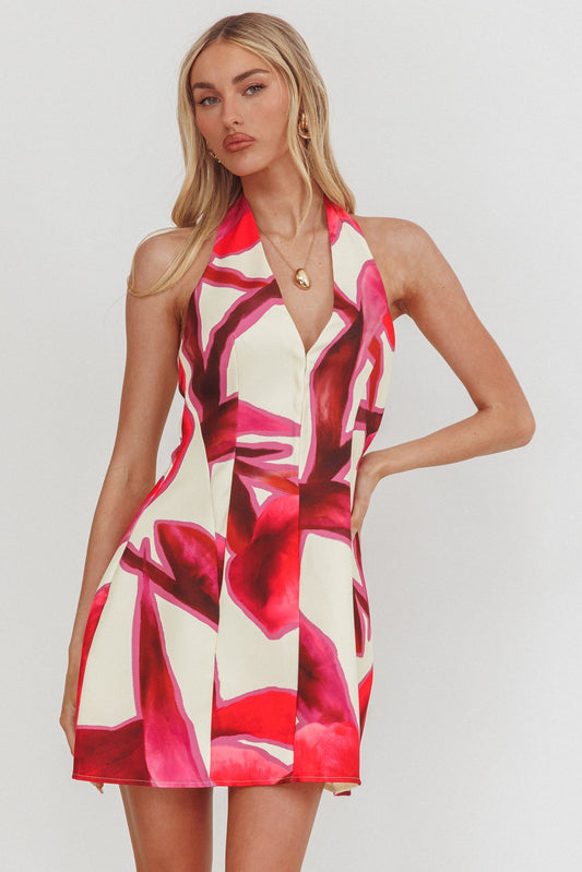 Mini abito con scollo all'americana Elisabet stampato rosso