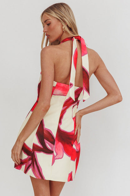 Mini abito con scollo all'americana Elisabet stampato rosso