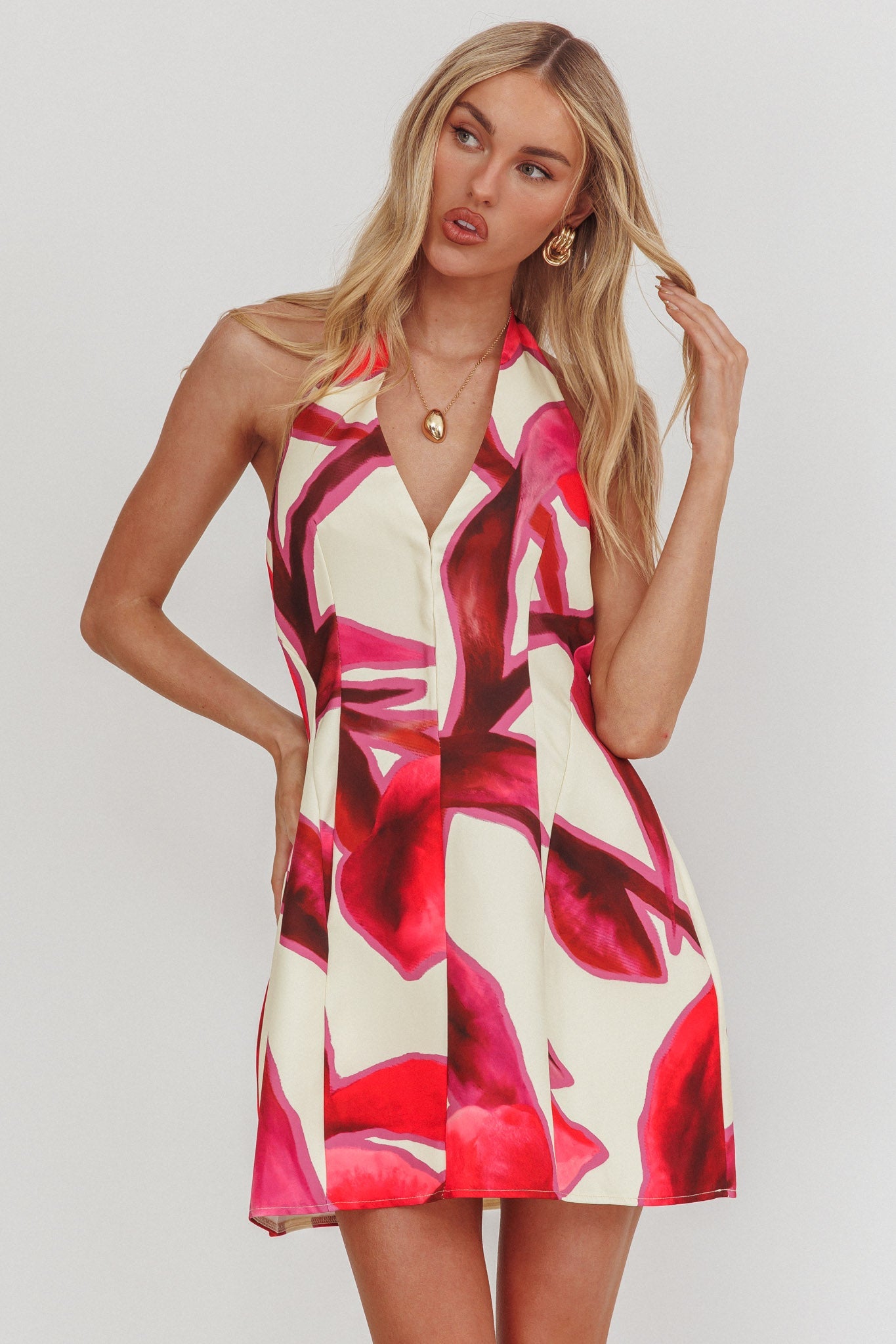 Mini abito con scollo all'americana Elisabet stampato rosso
