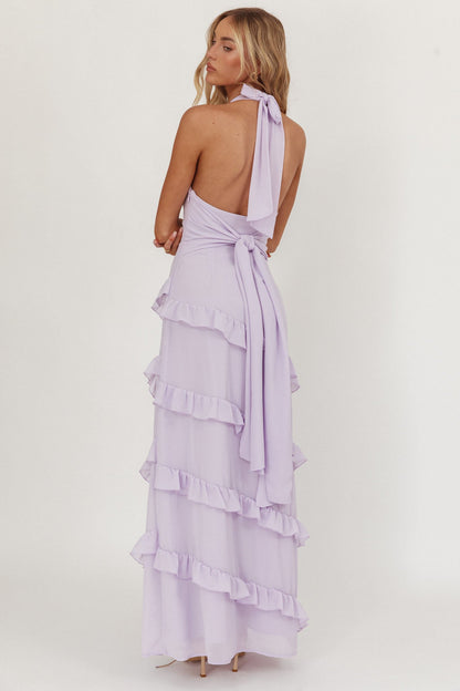 Abito lungo con volant e scollo all'americana Flirt Lilla