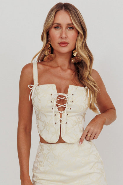 Corsetto Jacquard High Street con fiocco color burro
