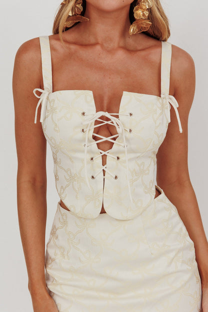 Corsetto Jacquard High Street con fiocco color burro