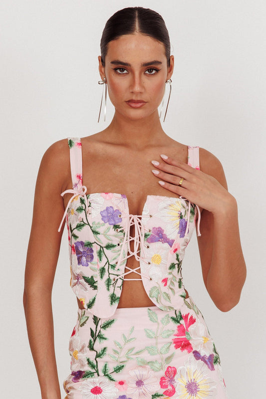 Top corsetto jacquard High Street floreale multicolore