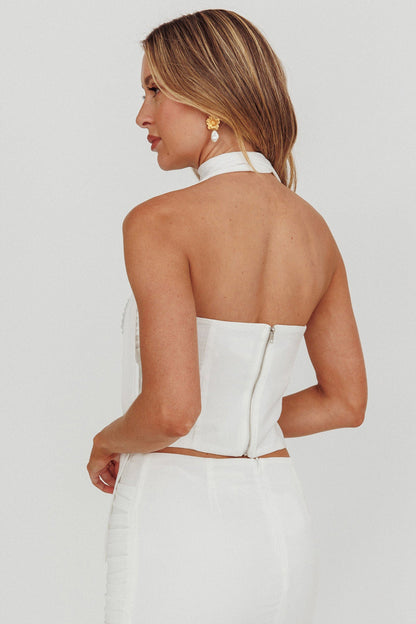 Top senza spalline Charise con laccetti al collo color avorio