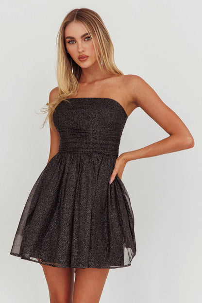 Mini abito glitterato senza spalline Guilty Pleasure nero