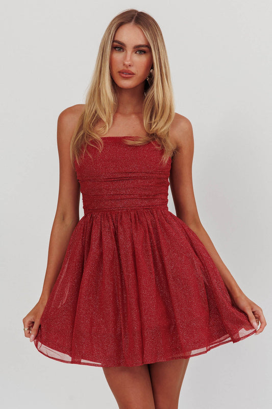 Mini abito glitterato senza spalline Guilty Pleasure rosso